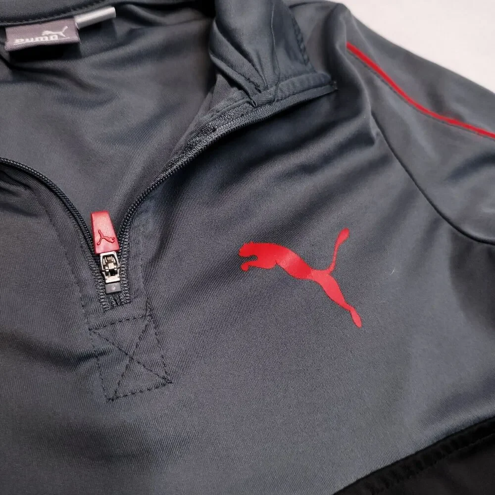 Puma Casual Long Sleeve Zip Collar Sweatshirt Youth Boys Size M Gray Black Red
